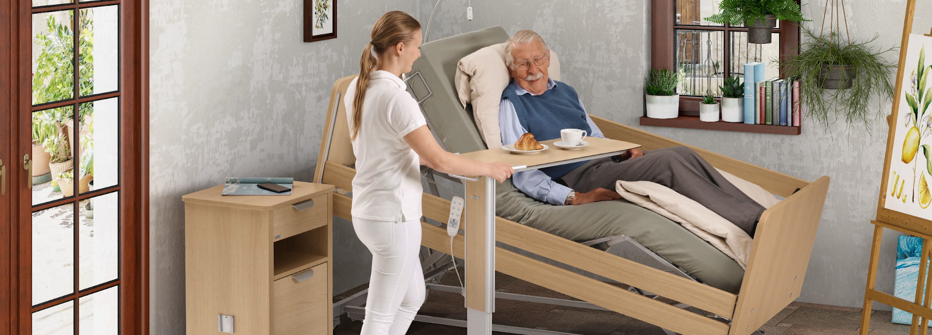 Mit innovativen Funktionen ermöglicht das Pflegebett movita sc komfortable Pflege und gewährleistet gleichzeitig höchste Produktsicherheit.  