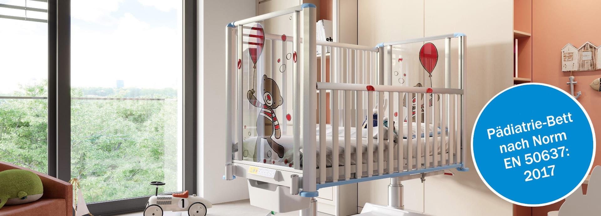 tom 2 - Voll elektrisch verstellbares Kleinkindbett mit 360° Rundum-Schutz