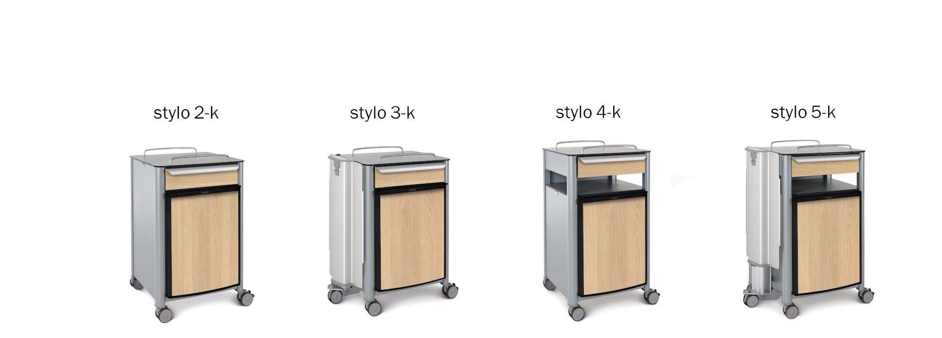 The stylo bedside cabinet series combines a cozy furniture design with innovative functions and therefore enables a range of practice-oriented product versions.